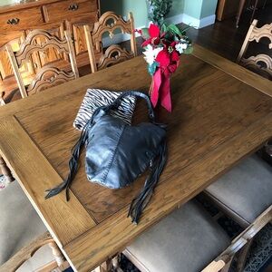 Linea Pelle Leather Fringe Shoulder Bag-Dark Silver Metallic, Excellent